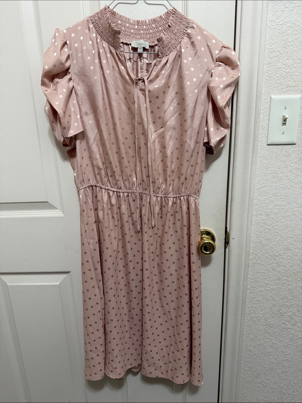 Girls' Pink Polka Dot Smocked Neck Dress